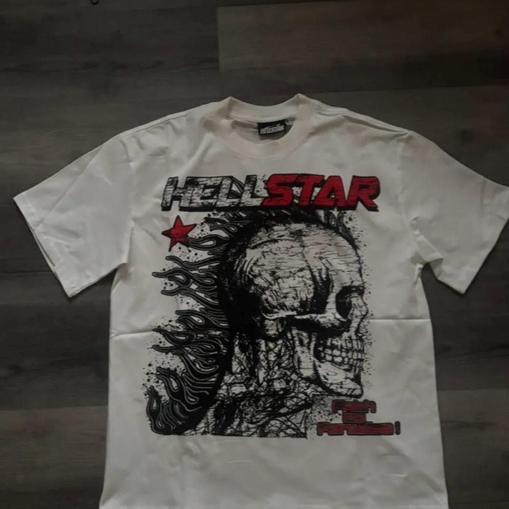 Hellstar White Graphic Skull Button-Down Shirt for Men
